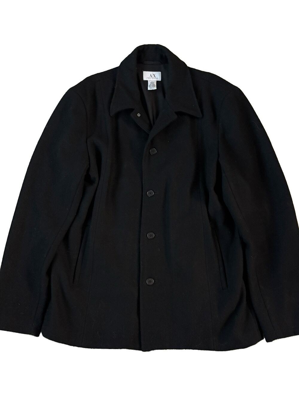 Armani Exchange Pea Coat Mens XL Black Wool Winter Jacket